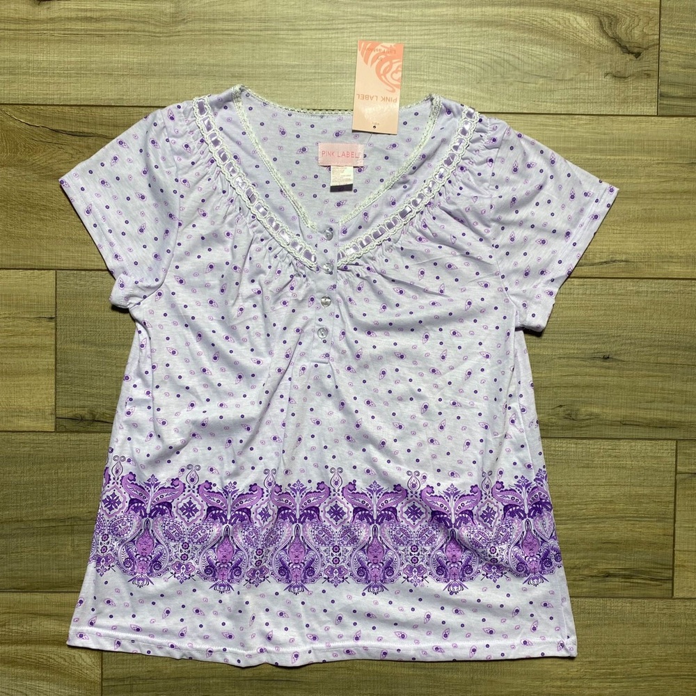 Pink Label By Lati Fashion Womens Paisley And Floral Pajama Top‎ Large Purple